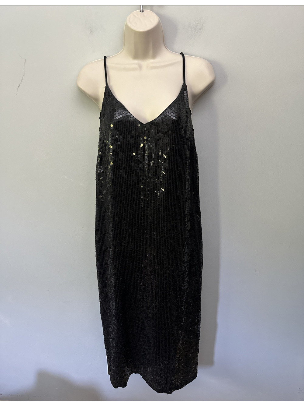 Vintage Judith Ann Creations Slip Dress Medium Black Sequin Minimalist 90s Glam
